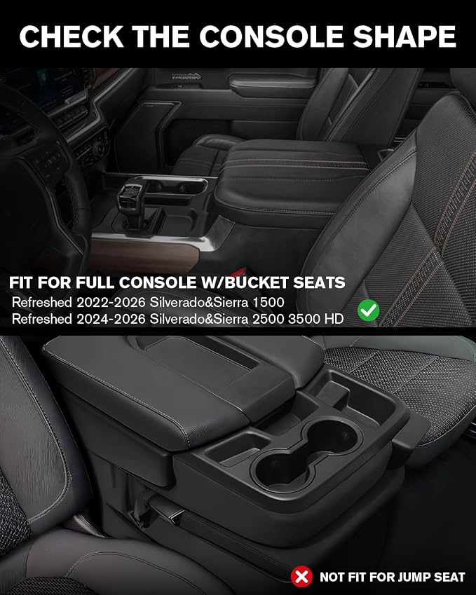 for 2022-2026 Silverado & Sierra 1500/2024-2026 Silverado & Sierra 2500HD/3500HD - Full Console w/Bucket Seats Only Center Console Lower Armrest Organizer Tray