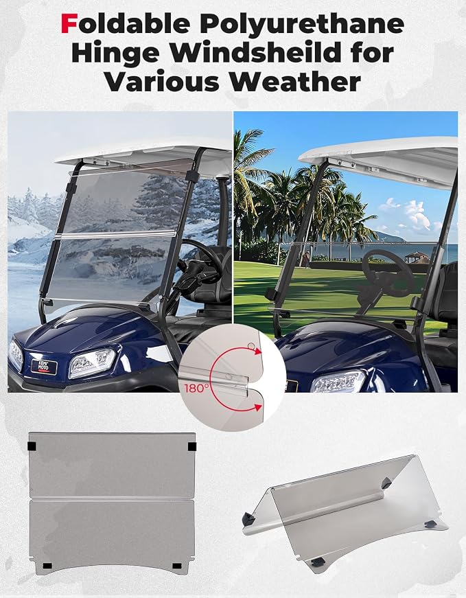 KEMIMOTO Golf Cart Windshield Compatible with Club Car Precedent Gas/Electric (04-Up), Foldable Replacement Windshield with Anti-UV and Impact Resistant Acrylic (Tinted)