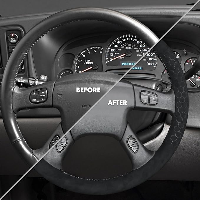 MEWANT Steering Wheel Cover for Chevy Silverado 1500/2500/3500 2003-2006 / Silverado 1500 2500HD 3500 Classic 2007 / Trailblazer 2002-2009 Hand-Stitched Steering Wheel Wrap