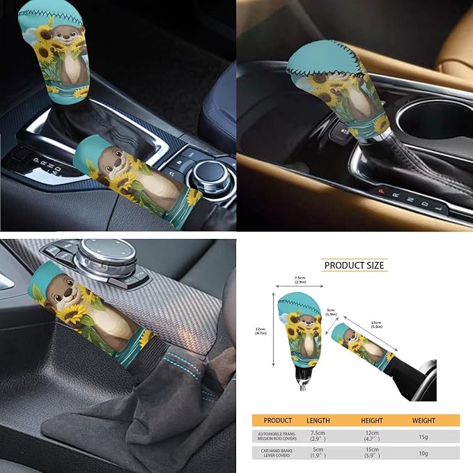 Otter Car Seat Covers Cute Auto Interior Accessories 11 Piece Set with Steering Wheel Protector/Seatbelt Pad/Cup Holder Coatsers/Shift Knob Handbrake Cover for Women