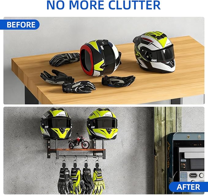 Helmet Holder Wall Mount,Motorcycle Helmet Holder with 4 Hook Clips,Motorcycle Accessories for Gear Storage
