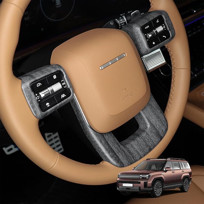 Premium Car Steering Wheel Handle Frame Cover, Compatible with Hyundai Santa FE 2024-2025 Accessories– Anti-Slip, Universal Fit, Easy Install & Luxury Upgrade Accessories (Wood Grain)