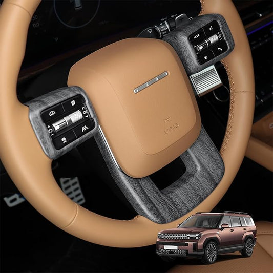 Premium Car Steering Wheel Handle Frame Cover, Compatible with Hyundai Santa FE 2024-2025 Accessories– Anti-Slip, Universal Fit, Easy Install & Luxury Upgrade Accessories (Wood Grain)