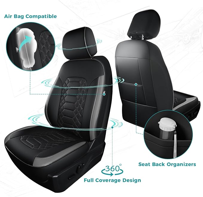 Seat Covers for Ford F150 2015-2026 SuperCrew & Ford F250 F350 F450 Super Duty 2017-2026 Crew Cab, Faux Leather Waterproof Pickup Truck Seat Covers (5 Seats) Interior Accessories