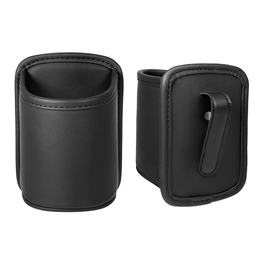 Leather Clip on Car Trash Can with Removable Leakproof Liner (1-Pack) & Standard Car Cup Holder Organizer (2-Pack)