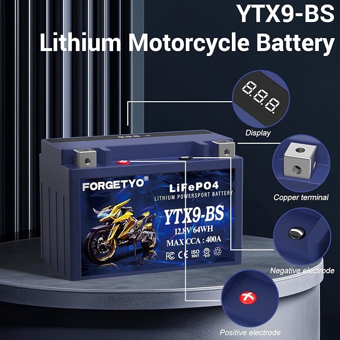 Lithium YTX9-BS, LiFePO4 Motorcycle Battery, 12V 5AH 400A ATV, UTV, Jet Ski, 4 Wheeler,Snowmobile,Tractor and Generator Battery