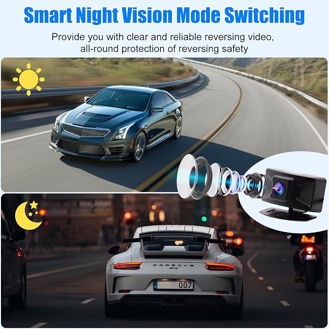 Wireless Backup Camera System Rear View Camera Monitor Kit HD 1080P Reverse Cameras for Truck Car Pickup RV Camper Waterproof Night Vision