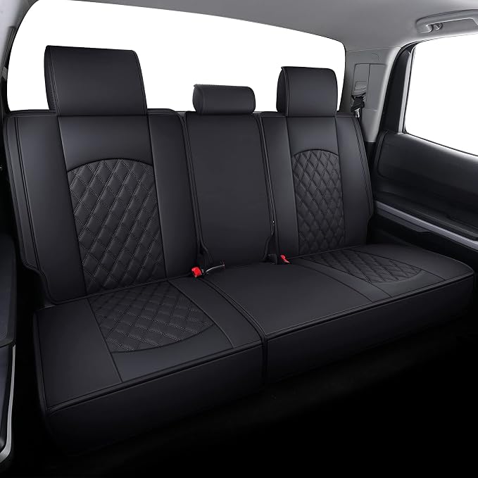 YIERTAI Tundra Seat Covers Compatible with Toyota Tundra 2008-2022 2023 2024 2025 2026 Crewmax Double Cab SR5 Limited Platinum TRD Pro Tundrasine 1794 Edition Waterproof Leather(5 PCS Full Set/Black)