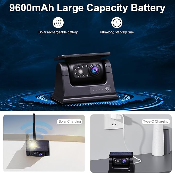 Magnetic Solar Wireless Backup Camera with 5" Monitor System AHD1080P Truck Trailer Hitch Rear View Camera IR Night Vision Waterproof Rechargeable Reverse Camera for RV Car Camper