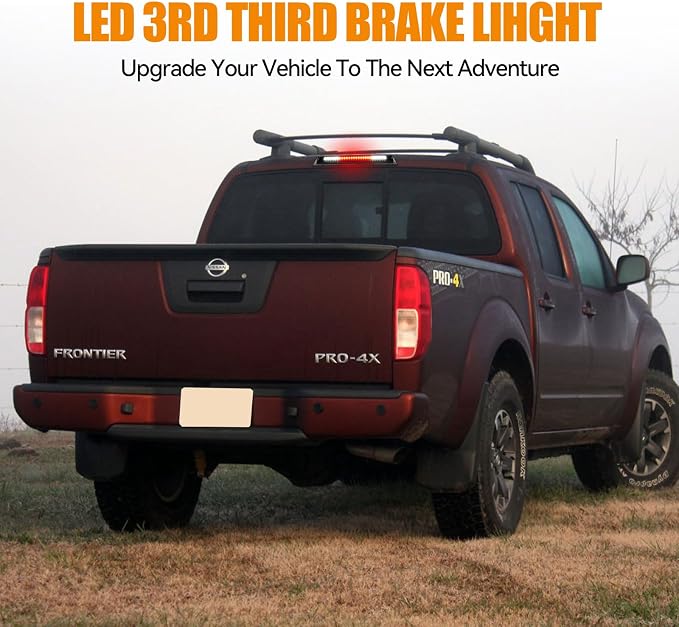 Third 3rd Brake Light LED for 2005-2016 Nissan Frontier & 2004-2015 Nissan Titan, High Mount Rear Brake Lights Assembly, Waterproof Center Cab Cargo Lamp Stop Light (Smoke)