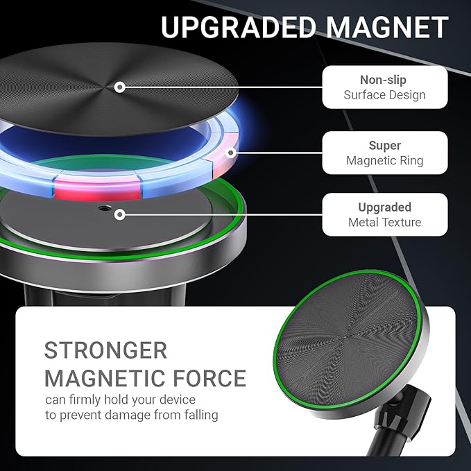 Vacuum Suction Cup Magnetic Phone Mount for Truck Windshield Dashboard, Fit for 4.7-11" Device, Heavy-Duty 360° Adjustable Metal Arm, Compatible with iPhone 16 15 14 Pro Max, iPad, Galaxy Tabs