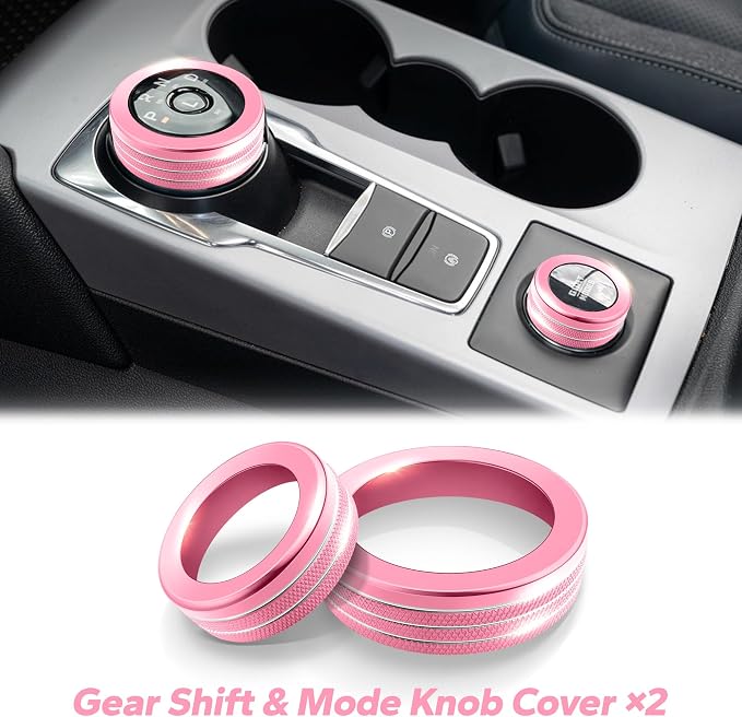 for 2025-2026 Ford Bronco Sport Accessories (Not for Bronco) 9PCS Aluminum Alloy Knob Cover Trim Set for Push Start, Volume, Air Vent Tabs, Headlight & Gear Shift Knob (Pink)