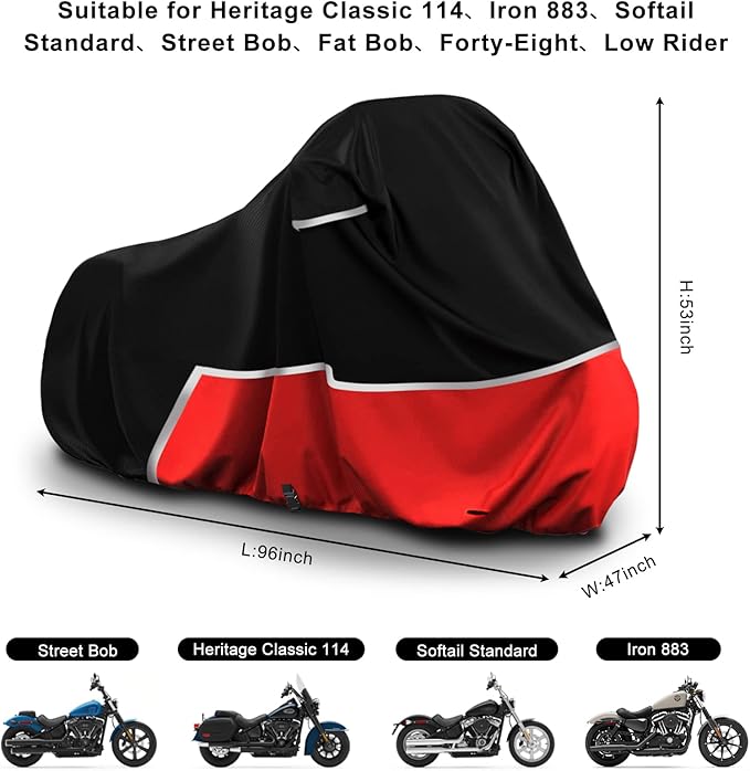 Waterproof Motorcycle Cover Replace for Harley Davidson Cruiser Models, 420D Oxford Cloth Softail, Dyna, Iron 883, Fat Boy 114, Forty-Eight, Low Rider, Sport Glide Cover for Snow Rain Protection