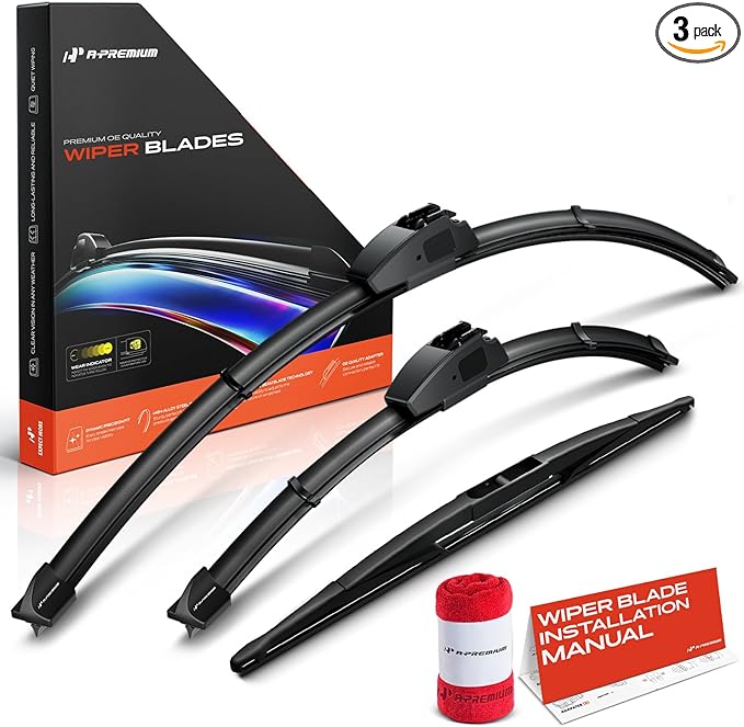 A-Premium 26"/18"/16" Windshield Wiper Blades Compatible with Nissan Ariya 2023-2024 - Front Rear Wipers Blade Set for Hook/RL3 Arm Connector, with Wear Indicator & Towel (Pack of 3)