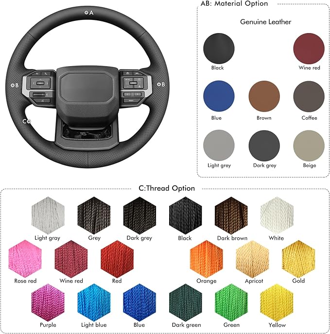MEWANT Hand Stitch Steering Wheel Cover for Toyota Land Cruiser 2024-2026, Custom Fit DIY Wrap Interior Accessories