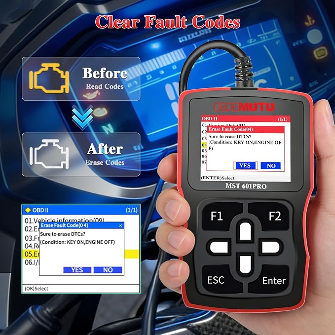 601Pro Motorcycle Scanner, Motorcycle Diagnostic Tool with 2.4'' LCD, Motorcycle OBD2 Scanner with ECU Scan, Read & Clear Codes, Live Data Stream, Freeze Frame for Honda Yamaha Suzuki