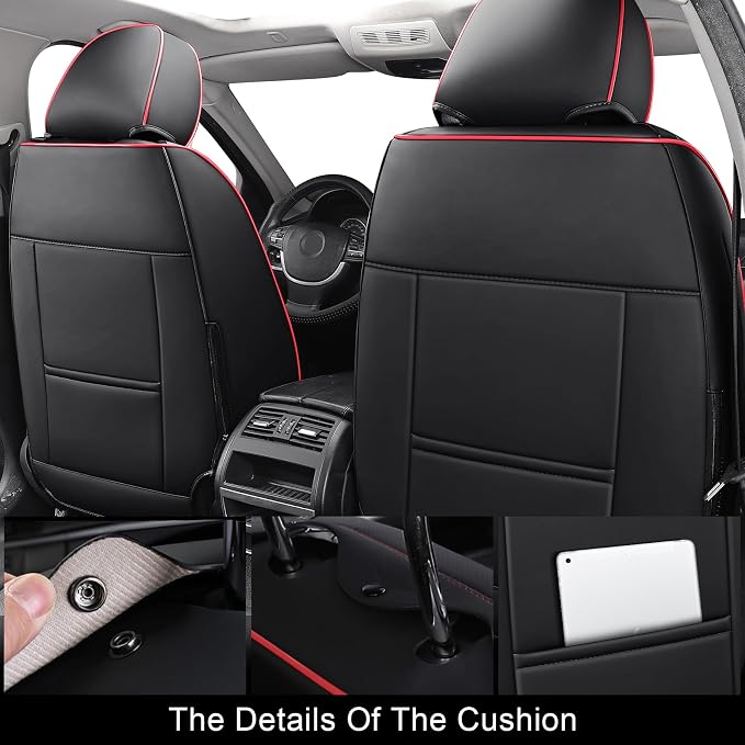 Aierxuan Waterproof Leather Car Seat Covers 360°Full Coverage, Universal Fit Toyota Honda Ford Hyundai Elantra Civic Corolla Nissan Murano, Full Set, Black-Red
