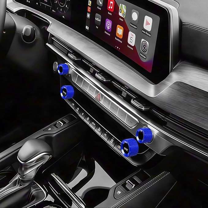 5PCS Aluminum Car Drive Mode Gear Shift Switch Cover,Radio Audio Volume Adjustment Knob Cover,AC Switch Button Knob Cover Compatible with Kia Telluride 2020-2025 Accessories (Blue)