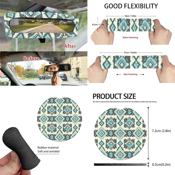 Aztec Style Print Car Seat Covers Set of 15 with Universal Steering Wheel Cover, Rearview Mirror Cover, Car Trash Can, Seatbelt Pads, Cup Holder Coasters, Keychains