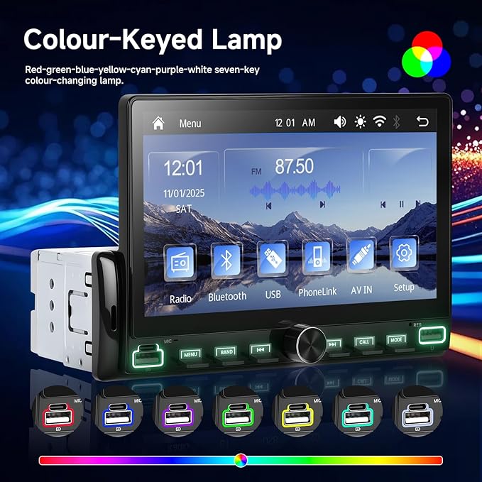 Wireless Apple CarPlay Single Din Car Stereo Bluetooth 7 Inch Touch Screen Android Auto with Bluetooth FM 7 Color Lights EQ Oline Video for Truck & Jeep