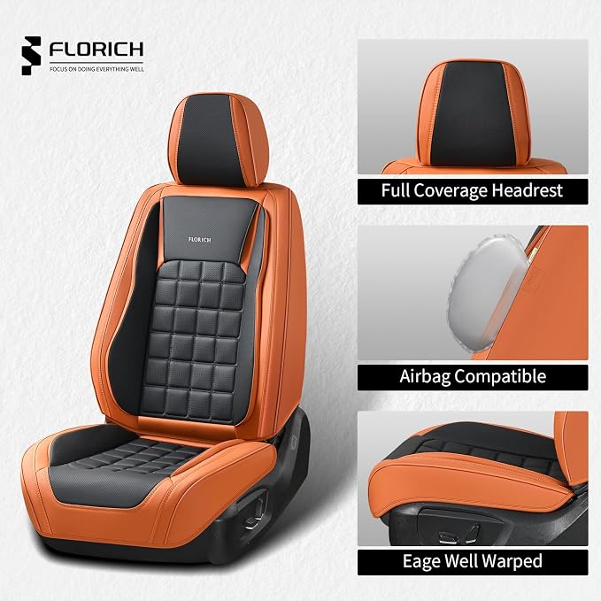FLORICH Leather Seat Cover, Car Seat Covers Full Set, Waterproof Car Seat Protectors 5 Seats, Front and Rear Seat Covers for Cars, Breathable Automotive Seat Covers Protector Fit for Most Cars Trucks