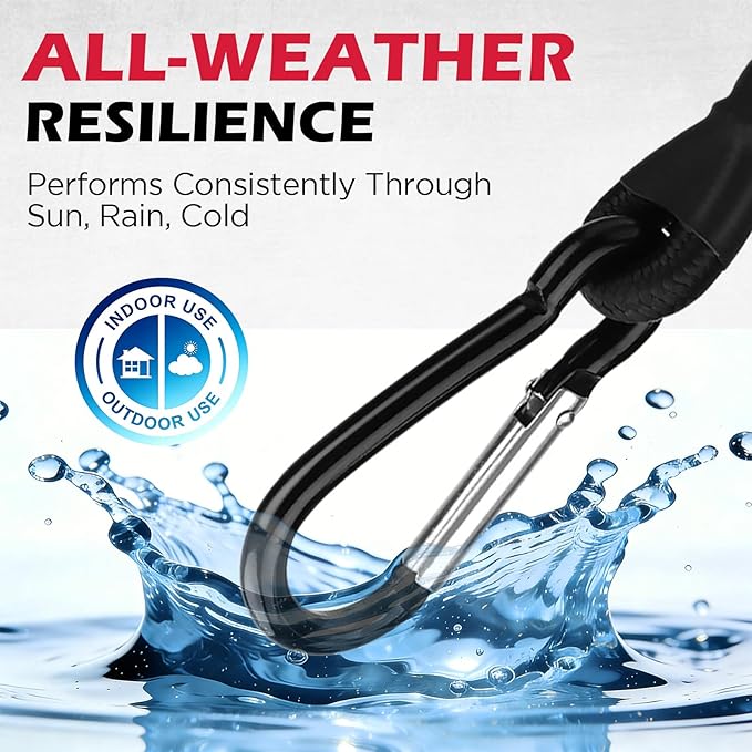 5-Piece 24 Inch Bungee Cords with Carabiner Hooks, Heavy Duty Rubber Elastic Tie Down Straps, Bungee Cord with Carabiner Clips for Cargo, Truck Bed, Camping, Motorcycle and Outdoor Use (Black)