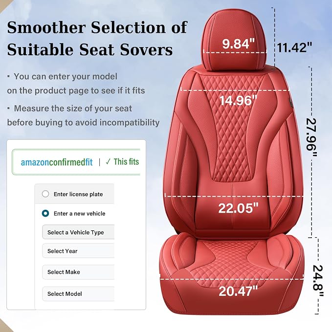 Coverado Waterproof Nappa Leather Car Seat Covers Full Set, Red 5-Seat Car Seat Protector, Front & Rear Cushions Fit for Most Sedans, SUVs, Pick-up Trucks