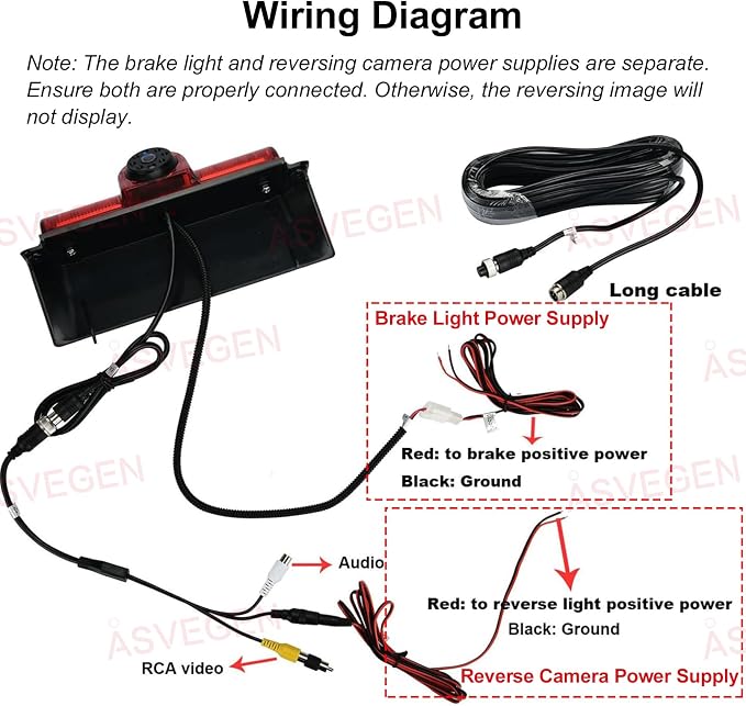 Third Brake Light Backup Camera for Nissan NV 1500, 2500 and 3500 Series 2012-2022