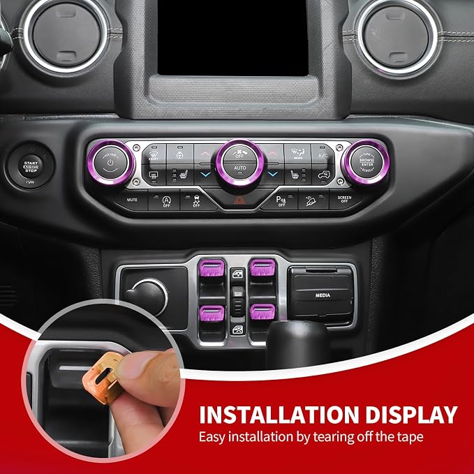JeCar JL Switch Button Covers Window Control Air Conditioner Headlight Volume Radio Knob Trims Interior Accessories Compatible with Jeep Wrangler JL JLU 2018-2026 & Gladiator JT 2020-2026, Purple