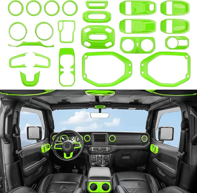 Barong for Jeep Wrangler JL JLU Gladiator JT 2018-2023 Accessories Interior Decoration Steering Wheel Gear Cup Holder Door Panel AC Air Vent Reading Light Cover 23PCS Full Set (Green)