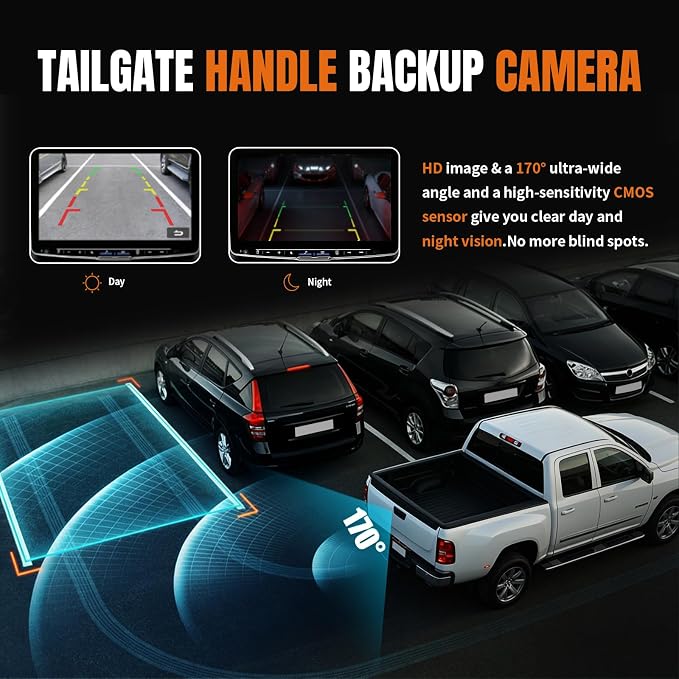 LCWRGS Tailgate Handle with Backup Camera Fits for 2002-2009 Dodge Ram | OE# 55276237AA Reverse Parking Assist Camera Night Vision, Wide-angle, Waterproof