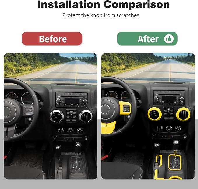 CheroCar 18PCS Interior Trim Kit for Jeep Wrangler JK JKU 2011-2018 4 Door,Steering Button Frame, Air Conditioning Vent Trim Cup Holder Cover,Gear Shift Knobs Frame,Yellow…