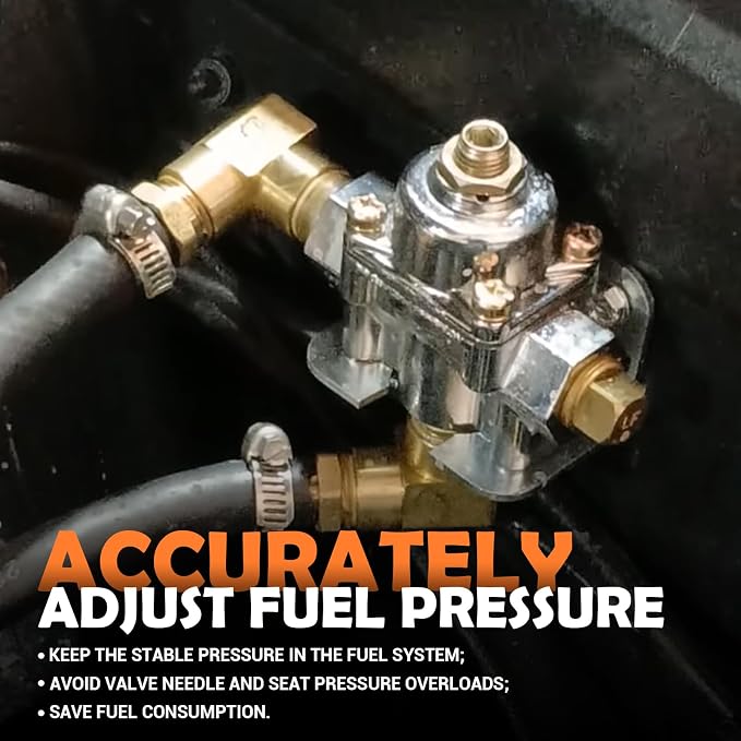 12-804 Adjustable Fuel Pressure Regulator with Gauge, Compatible with Holley and Edelbrock Carburetors, 1-4 PSI, 3/8" NPT, 1-in 2-Out