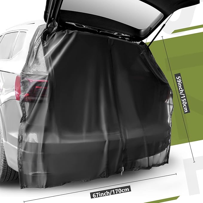 Yahenda SUV Tailgate Mesh Screen for Camping, Car Tailgate Tent Shade, Breathable Bug Screen with Magnetic Design, UV Protection Privacy Cover, Car Camping Accessories(Large,Half Wrap,Black)