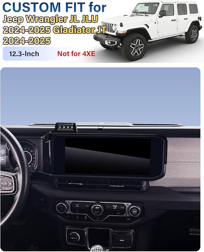 SKYLOTEC Car Phone Holder for Jeep Wrangler JL JLU/Gladiator JT 2024 2025 Accessories 12.3-Inch Screen Fixed Clip, Automobile Cradles Phone Mount, Cell Phone Base Not Block Air Vent(Not for 4XE)