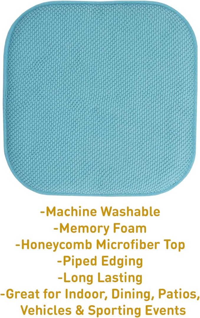 Sweet Home Collection Chair Cushion Memory Foam Pads Honeycomb Pattern Slip Non Skid Rubber Back Rounded Square 16" x 16" Seat Cover, 4 Pack, Teal
