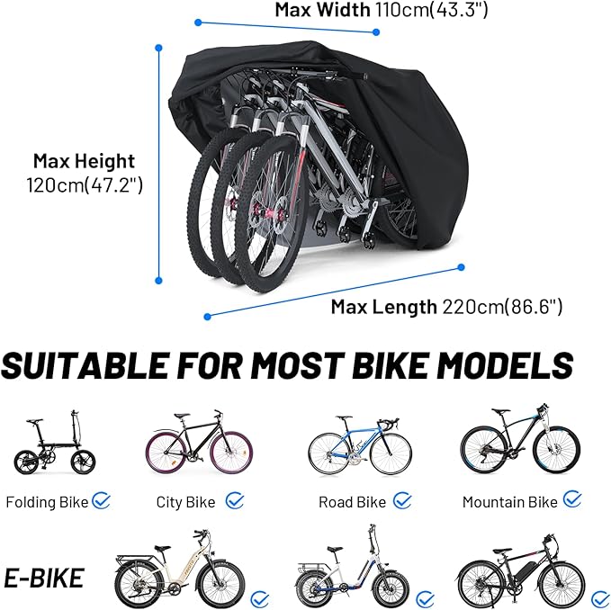 Favoto Bike Cover Outdoor Storage - Waterproof Bicycle Cover for 3 Bikes Sun Rain Dust Wind Proof Heavy Duty with Storage Bag Bike Tarp for Mountain, Road & Electric Bikes
