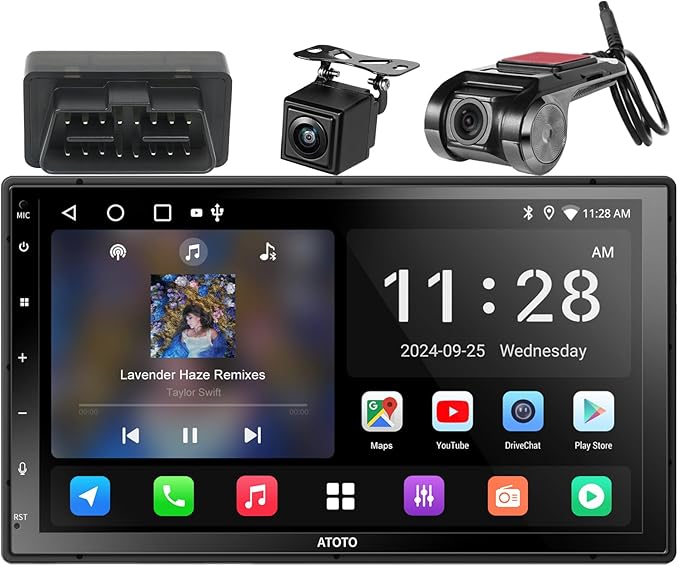 ATOTOZONE AC-4450 Bluetooth OBDII/OBD2 Car Diagnostic Scanner/Scan Tool,for A5LG2B7T-S12,7 Inch Android Car Radio Double Din with Backup Camera & DVR Dashcam, Wireless CarPlay Android Auto Car Stereo