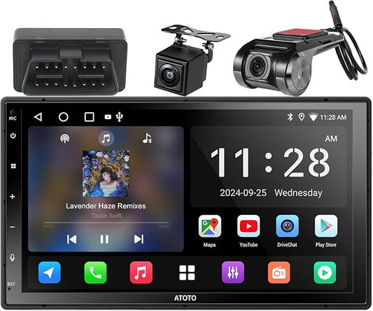ATOTOZONE AC-4450 Bluetooth OBDII/OBD2 Car Diagnostic Scanner/Scan Tool,for A5LG2B7T-S12,7 Inch Android Car Radio Double Din with Backup Camera & DVR Dashcam, Wireless CarPlay Android Auto Car Stereo