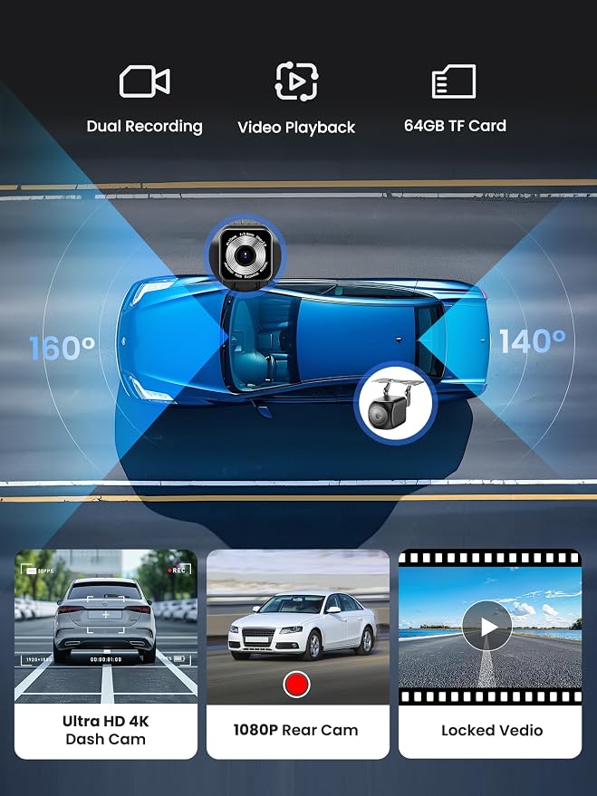 9" Wireless Apple Carplay Screen for Car, Portable Car Play Screen for Car & Android Auto, 4K Dash Cam, 1080p Backup Camera, GPS Navigation, Car Audio Receivers Mirror Link, Bluetooth, FM, Siri
