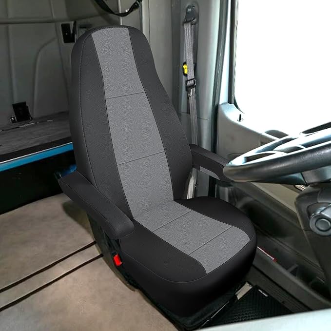 Leather Seat Cover Compatible with Peterbilt Model 579, 579EV, 589, 567, Bottom Back & Armrest Cover, Long Armrests 17in, Driver or Passenger 33in High Back Seat Cover