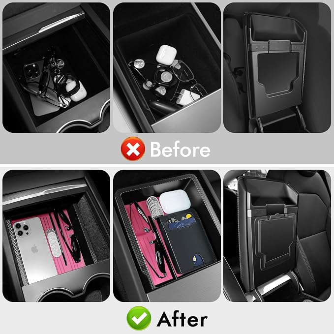 XINTUO Center Console Organizer Tray for Tesla Model 3 (2025-2024) Highland Accessories and Tesla Model Y Juniper Accessories 2025, Double Layer Space and Slide Smoothly (Pink)