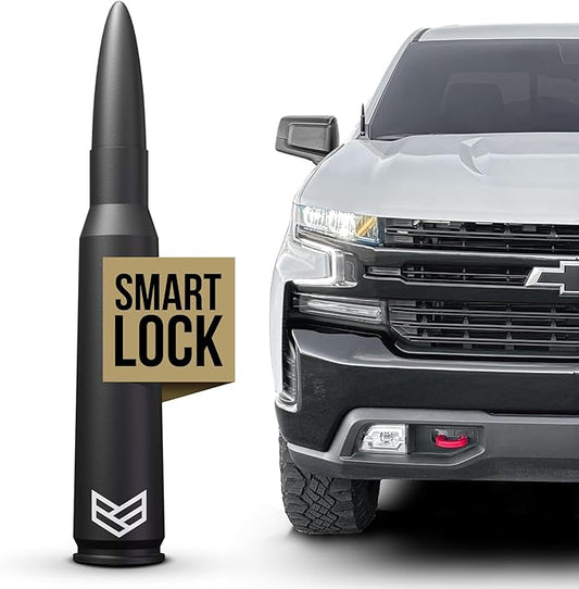 RONIN FACTORY Bullet Antenna Chevy Silverado & GMC Sierra Trucks - 50 Cal Accessories - Anti Theft - Carwash Safe - Short Replacement Antenna for Truck (SmartLock)