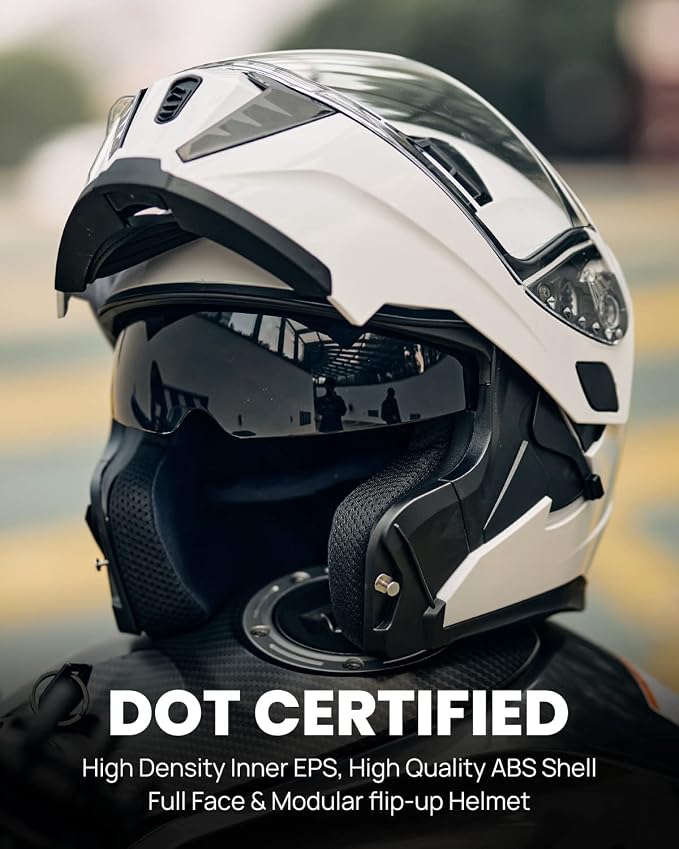 ILM Motorcycle Modular Full Face Helmet for Adult Flip up Dual Visor LED Tail Light Optional DOT