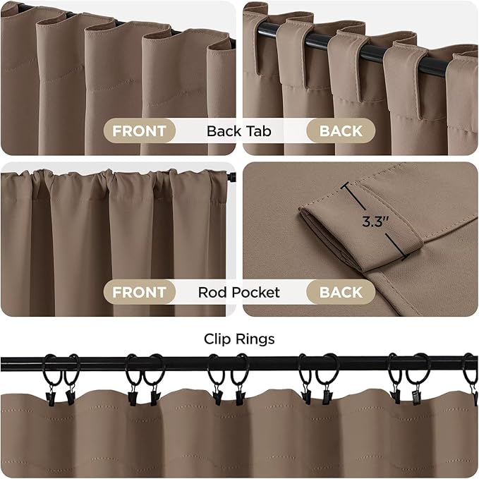 Joydeco Blackout Curtains 96 Inches Long for Bedroom, Thermal Insulated Black Out Curtains 2 Panels Set, Room Darkening Drapes for Living Room Window (W52 x L96 Inch, Khaki)