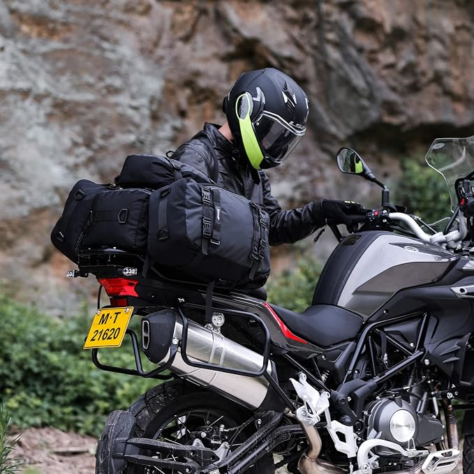 Waterproof Motorcycle Tail Bag 10L Motorbike Rear Rack Storage Bag Saddle Pannier for Touring Adventure Commuting Black