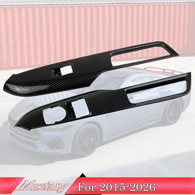MUXEE Armrest Window Switch Panel Cover，for Ford Mustang 2015-2026，Door Window Control Panel Cover Car Sport Interior Accessories - Carbon Fiber