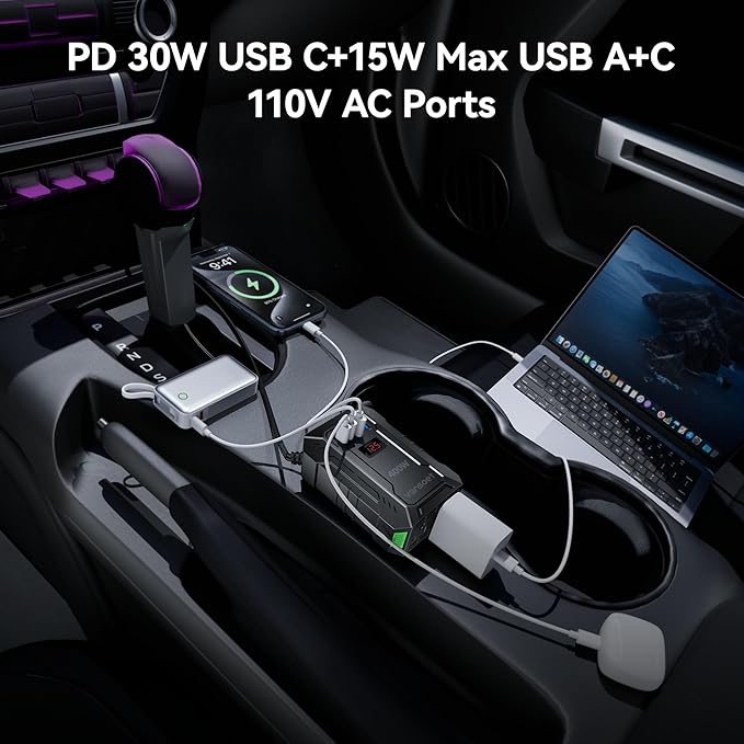 400W Car Power Inverter DC 12V to 110V AC Inverter with PD 30W/15W USB C+2*USB A Ports & 2 AC Outlets, Car Plug Adapter Outlet for Laptop/Phone/Road Trip