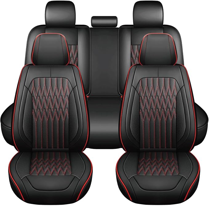 Huidasource Car Seat Covers Full Set, Waterproof Faux Leather Universal Fit Most Cars Sedans SUVs Trucks Airbag Compatible, Cup Holder Access, Car Seat Compatible, Easy Install, Wipes Clean