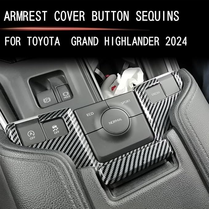 2Pcs Armrest Box Top Button Glitter Interior Modifications Compatible with Toyota Grand Highlander 2024 2025 2026 Fit for 2024-2026 Grand Highlander ABS Accessories(Carbon Fiber)